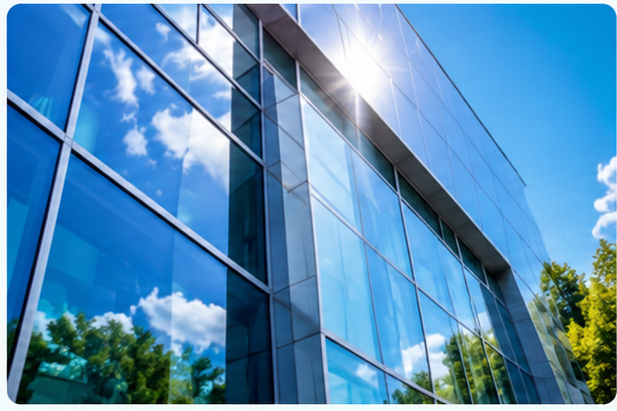 Clean commercial glass facade