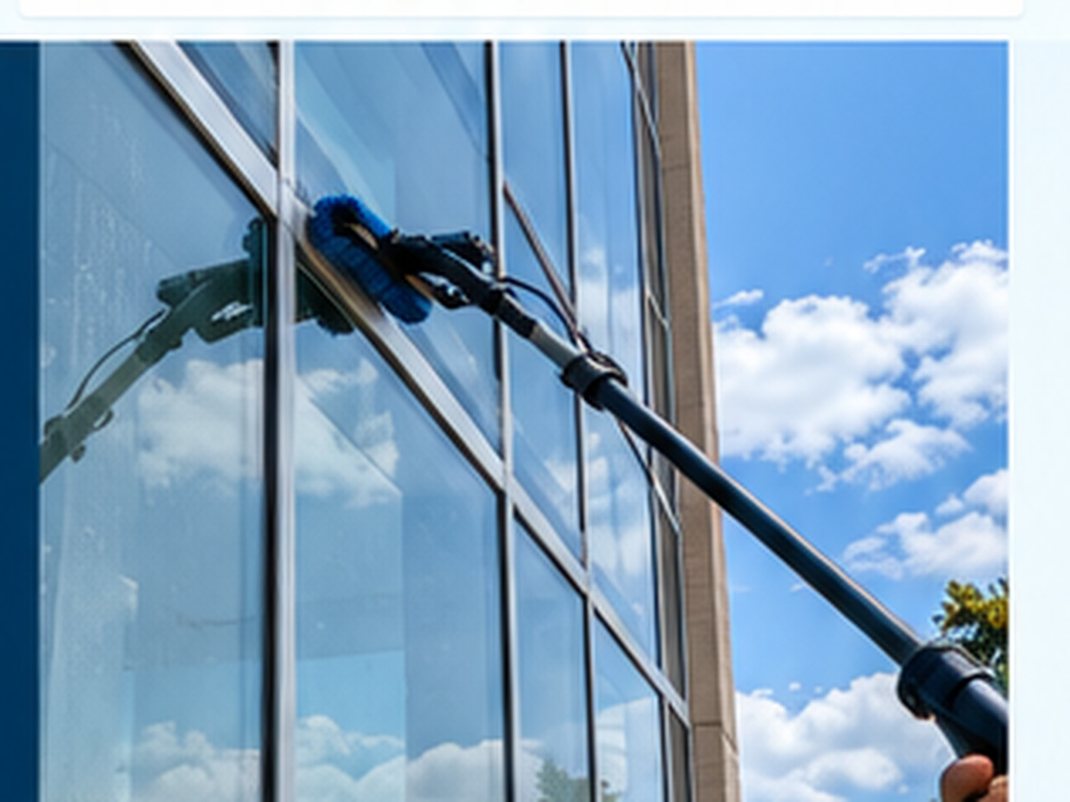 Professional window cleaning equipment in use