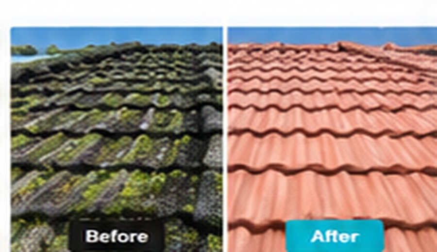 Before and after roof soft washing